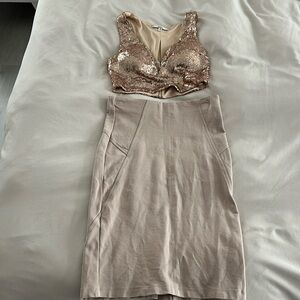 Sequin crop top with pencil skirt